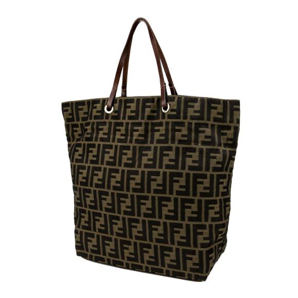 Fendi FF Logo Zucca Bag Shoulder Strap Tote Purse Brown Black Canvas Monogram - Picture 3 of 9